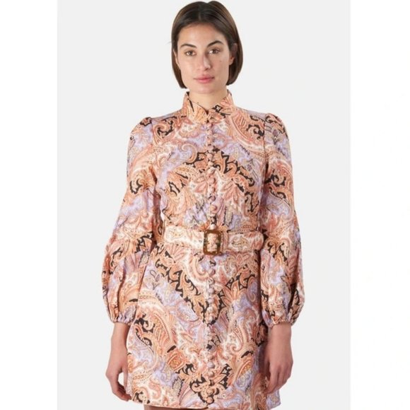 Zimmermann Botanica Chevron Paisley Print Linen Mini Dress - Picture 3 of 10